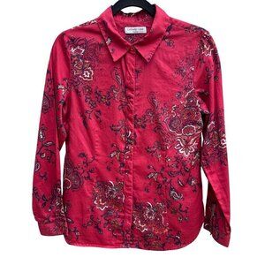 Coldwater Creek Shaped Womens Red Paisley Button-Up Long-Sleeve Shirt Blouse S